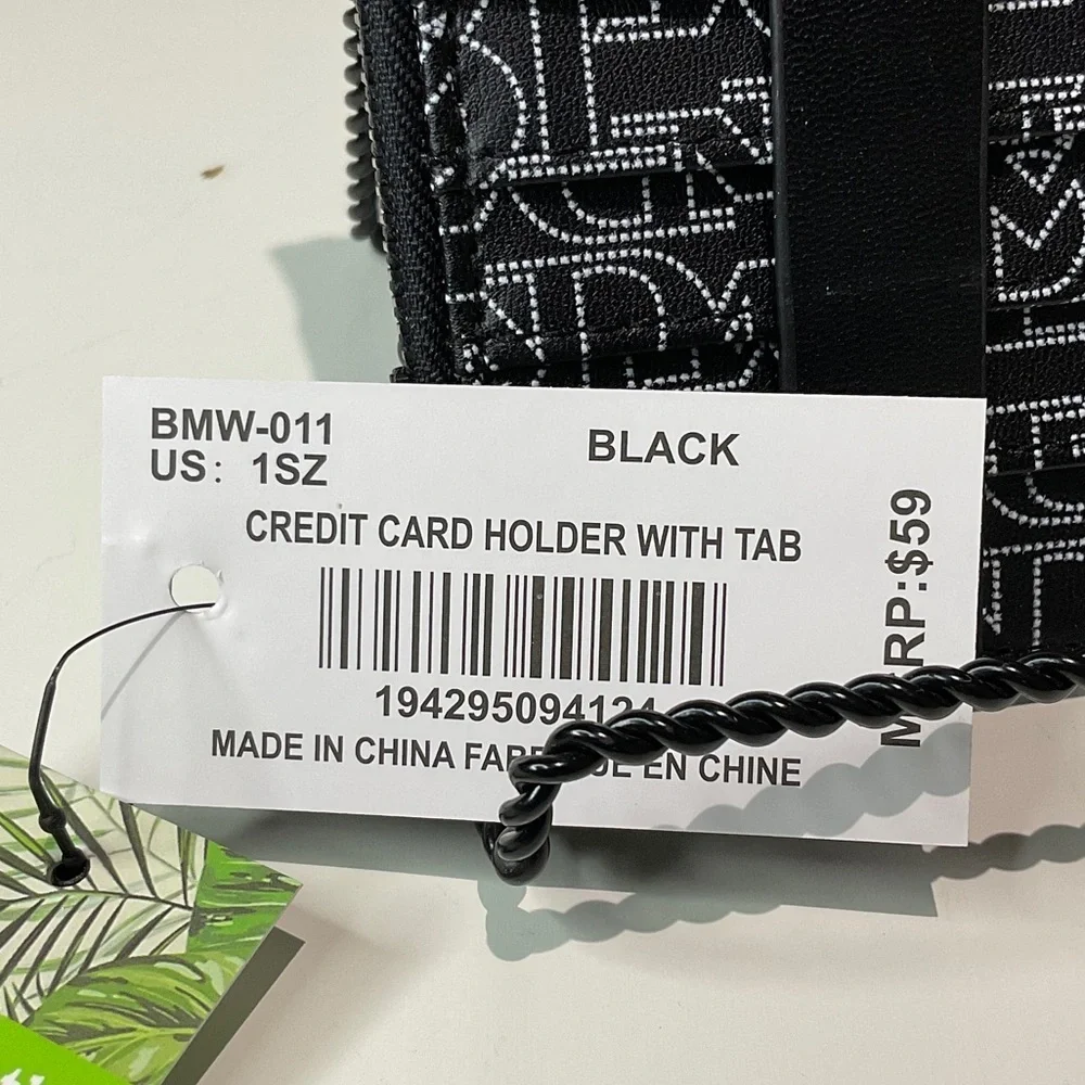 Badgley Mischka Monogram Black Credit Card Holder with Tab